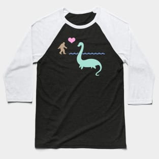 Bigfoot & Loch Ness Monster In Love Baseball T-Shirt